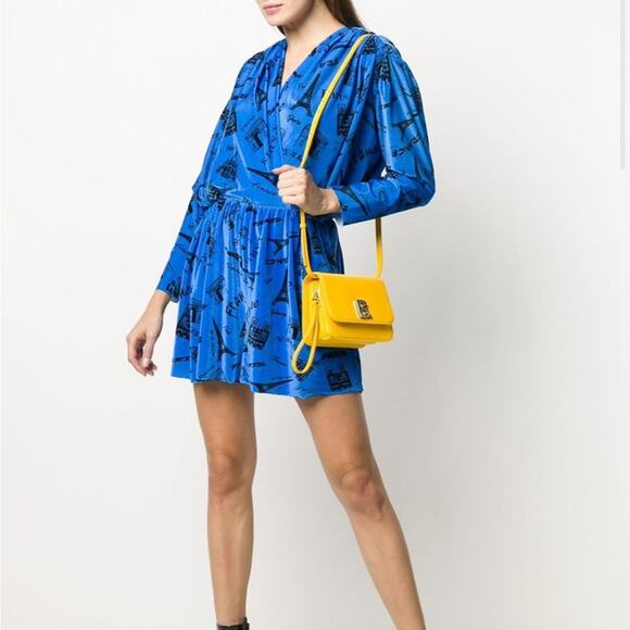 BALENCIAGA Paris print velvet Wrap-Effect Stretch-Velvet Playsuit Romper Size 36 - Picture 1 of 16
